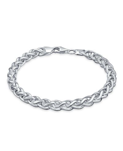 Bling Jewelry Solid Heavy 6MM Braided Rope Wheat Chain Link Bracelet Sterling Silver 8.5