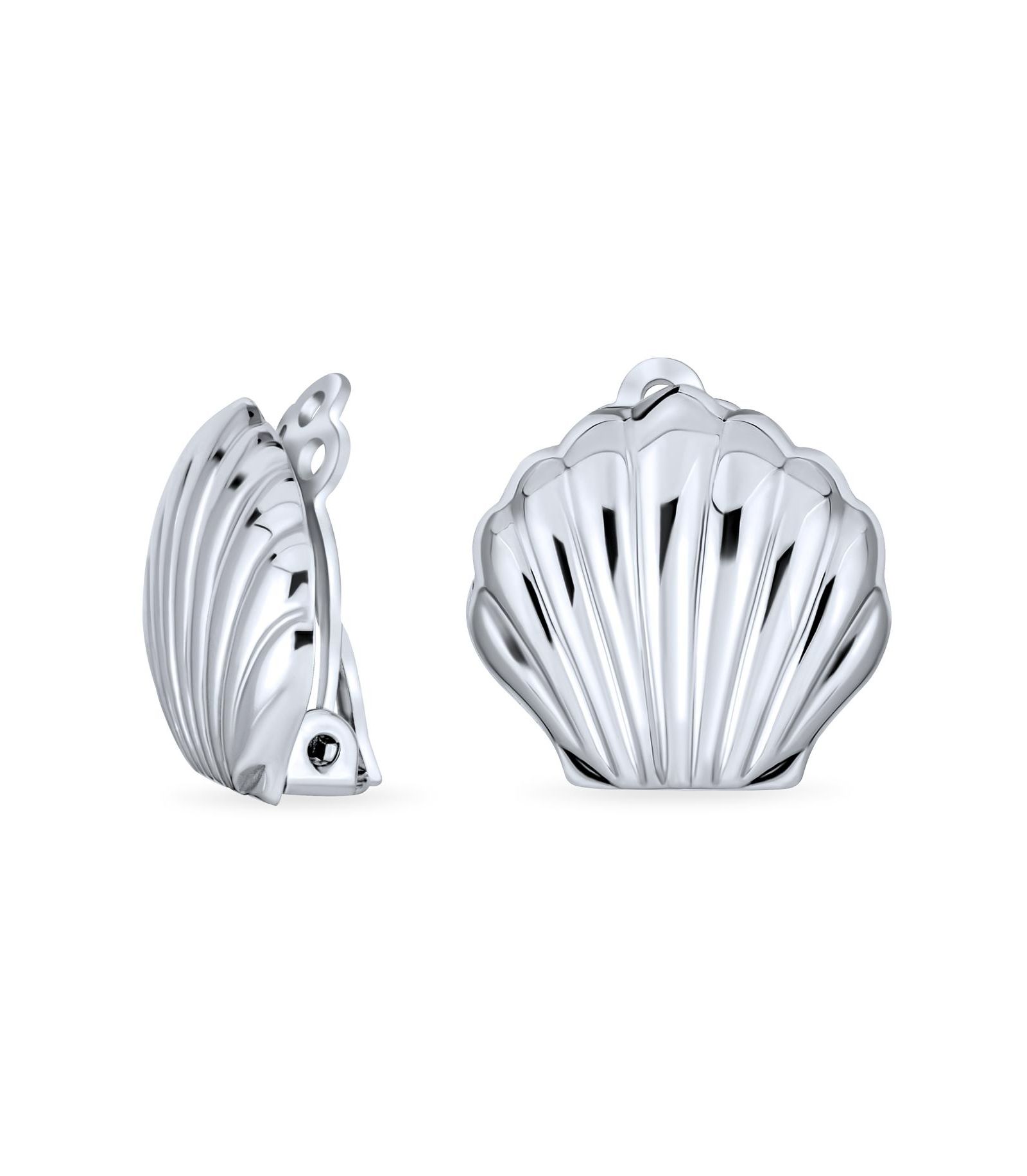 Bling Jewelry Nautical Seashell Clip-On Earrings .925 Sterling Silver