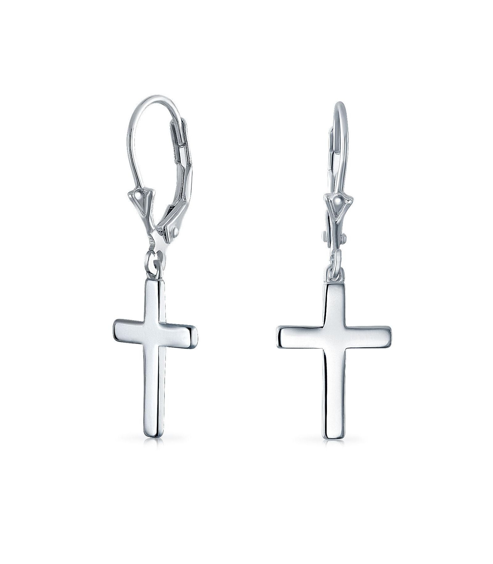 Серьги Bling Jewelry Minimalist Religious Cross Dangle в Sterling Silver