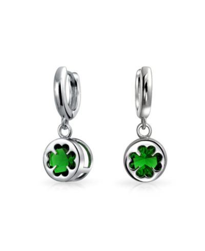 Bling Jewelry серьги-подвески Luck of the Irish Shamrock Four Leaf Green CZ Clover в серебре Sterling Silver