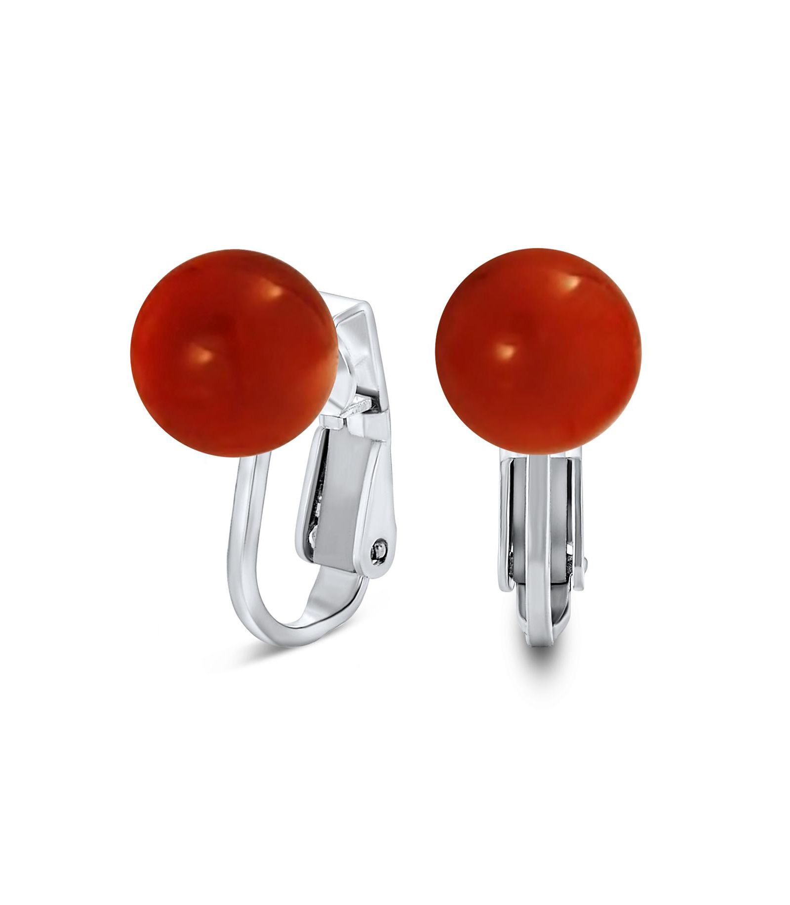 Серьги-клипсы Bling Jewelry с круглыми бусинами из натурального камня, серебро 925 8MM