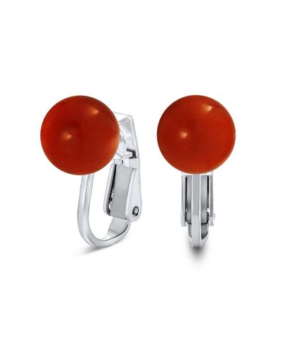 Bling Jewelry Pink Agate Ball Clip-On Earrings in Sterling Silver