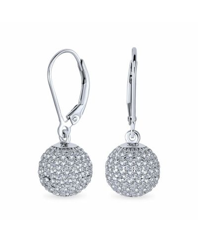 Bling Jewelry Elegant Cocktail Pave CZ Disco Ball Drop Earrings Leverback Sterling Silver