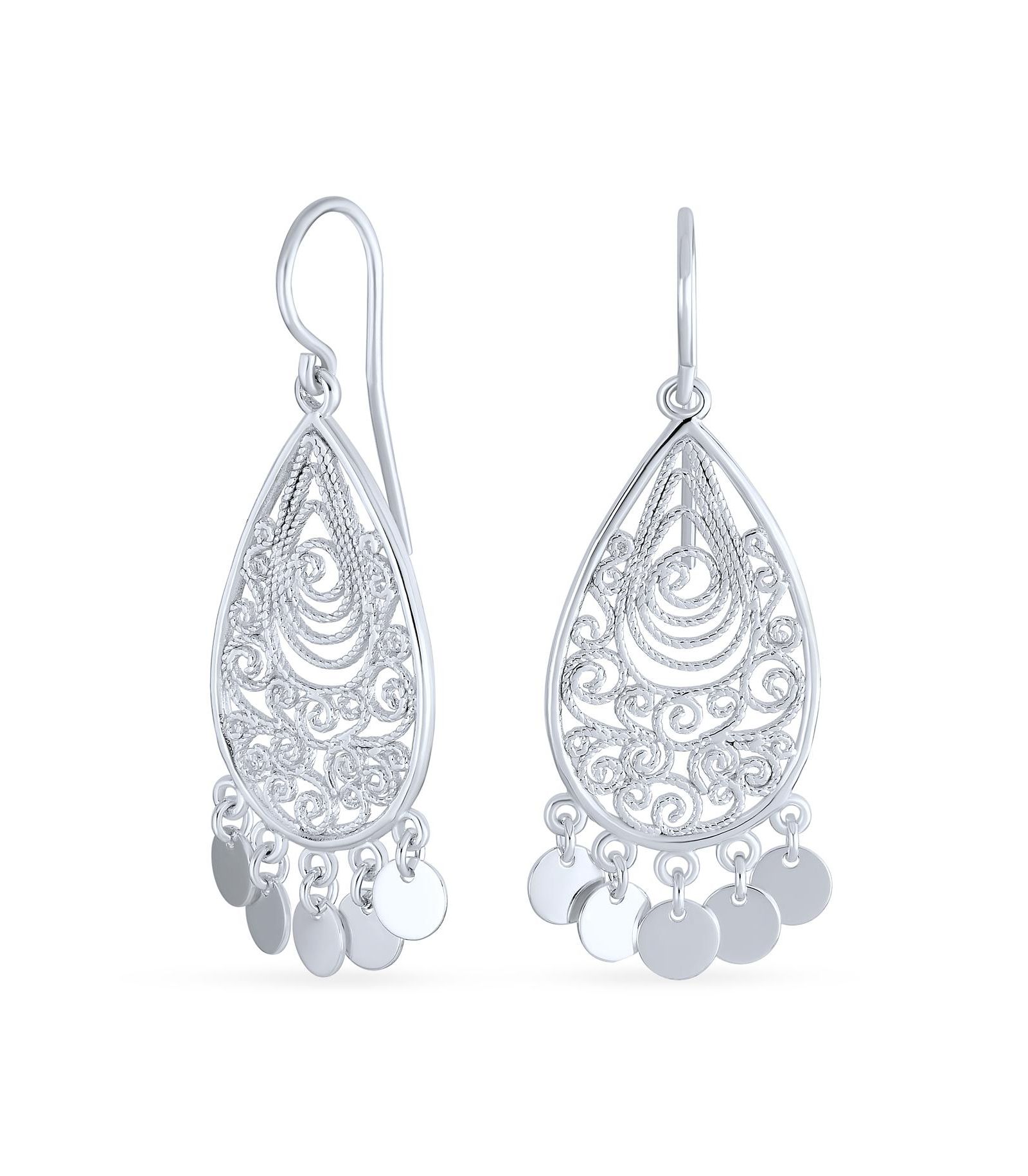 Bling Jewelry серьги-подвески Bali Boho Style Teardrop Dangling Coins, стерлинговое серебро