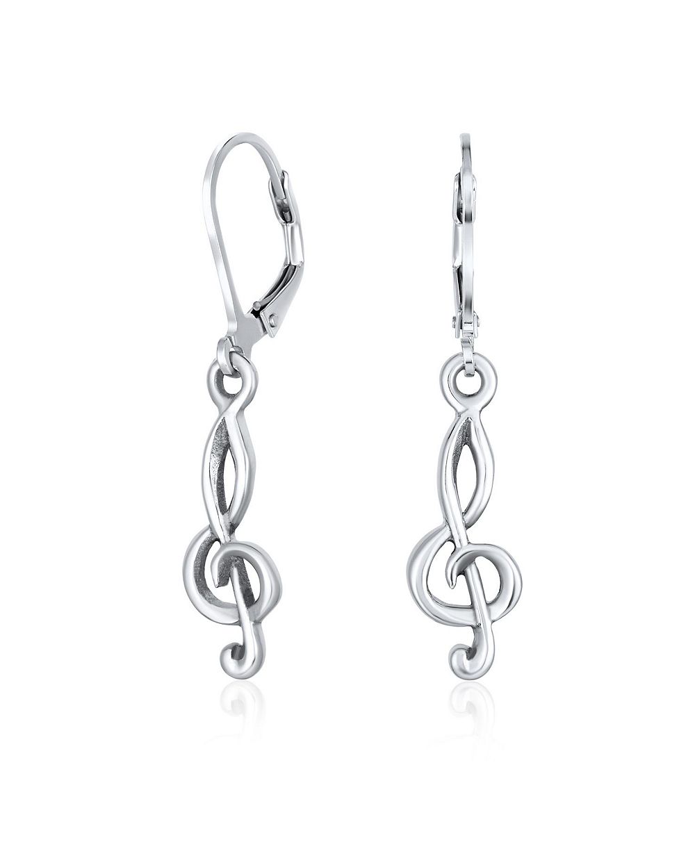 Bling Jewelry Musical Treble Clef Music Note Dangle Earrings .925 Sterling Silver
