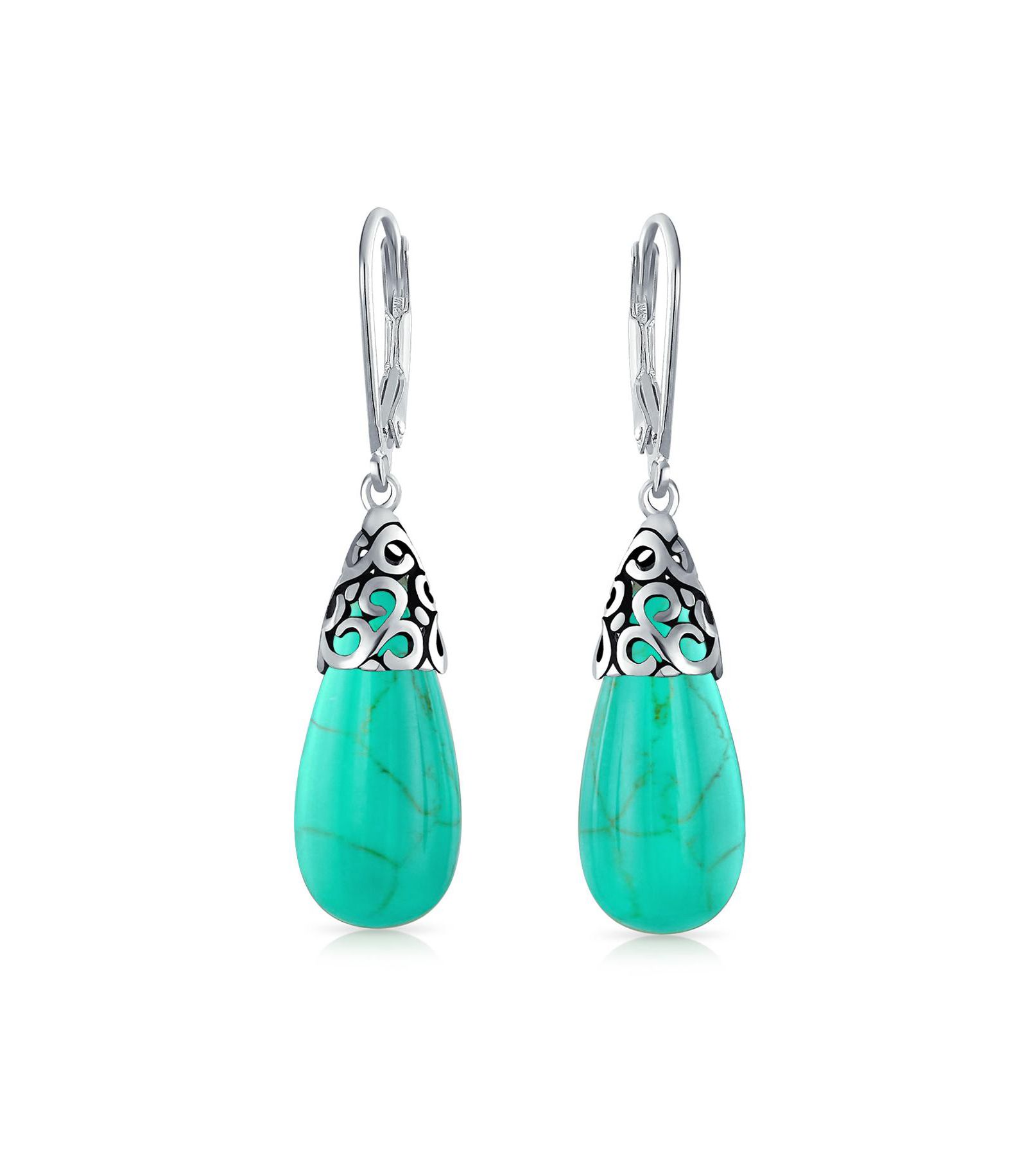 Серьги Bling Jewelry Bali Filigree Elongated Teardrop Dangle из стерлингового серебра с зажимом Leverback