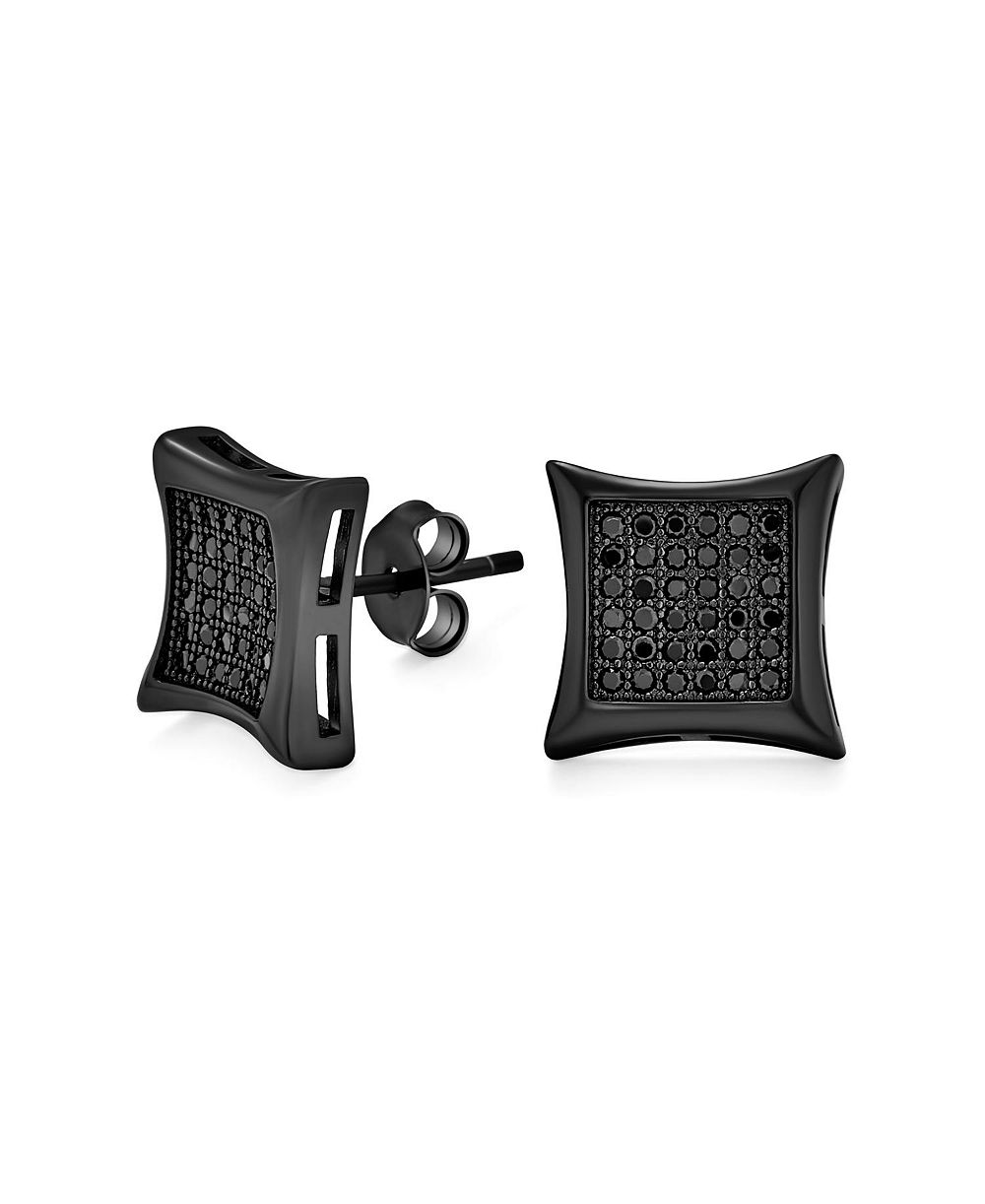 Bling Jewelry Micro Pave CZ Black Square Kite Shape Stud Earrings 925 Sterling Silver 5MM