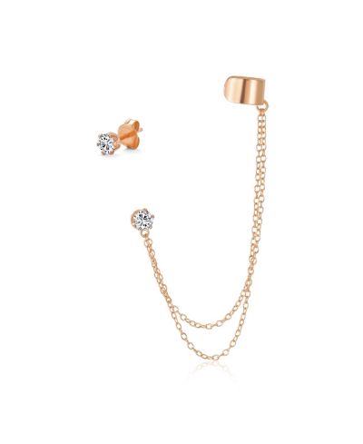 Серьги Bling Jewelry геометрические каффы с двумя цепями и цирконием