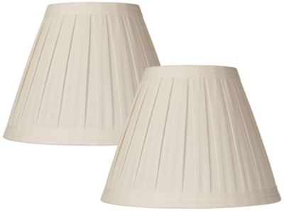 Springcrest Set of 2 Creme Linen Box Pleated Medium Drum Lamp Shades 7" Top x 14" Bottom x 11" High (Spider) Replacement with Harp and Finial
