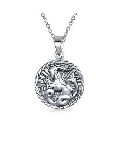 Bling Jewelry Astrology Zodiac Capricorn Sign Pendant Round Necklace .925 Sterling Silver