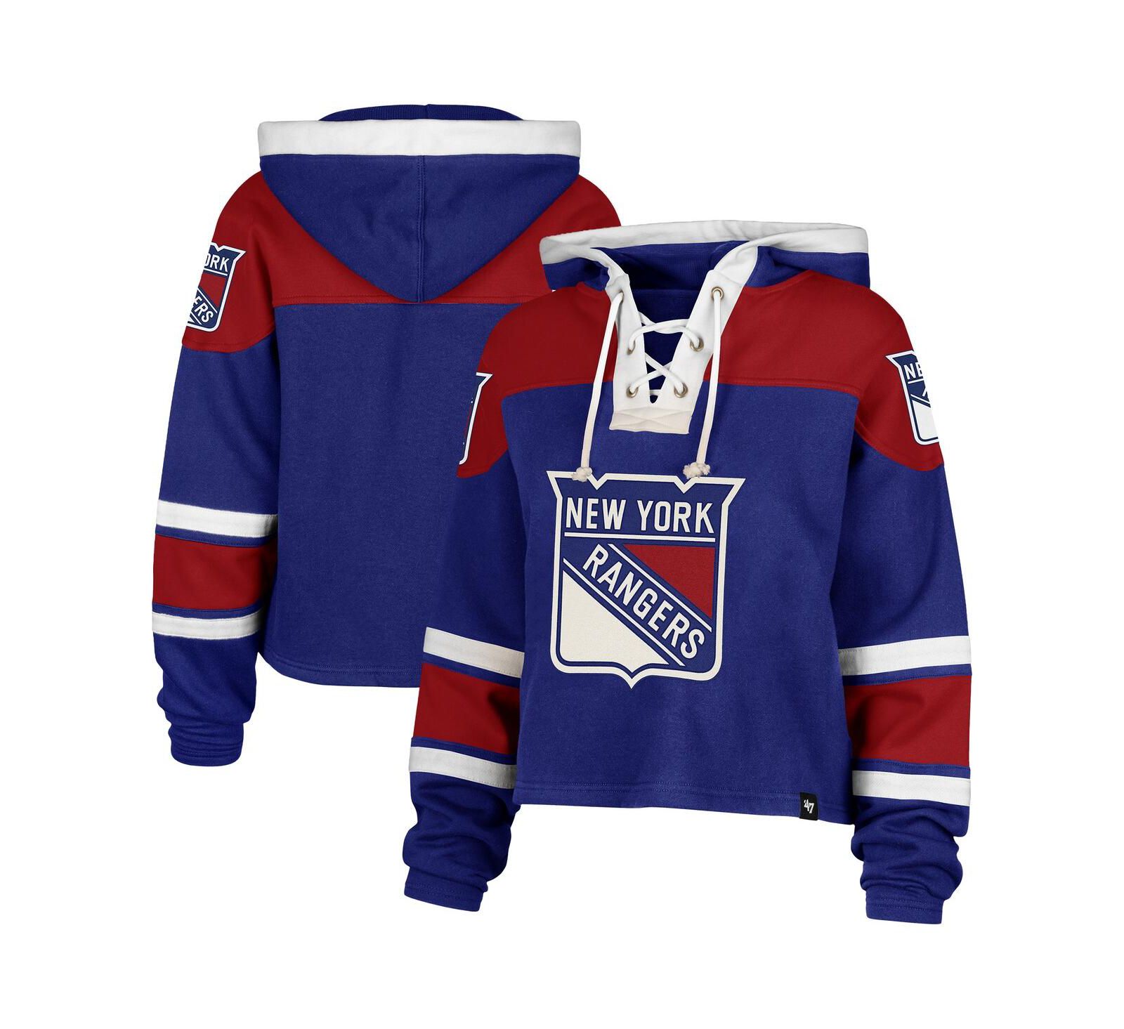 '47 Brand Женский укороченный худи Cropped Superior Lacer Pullover Hoodie Blue New York Rangers