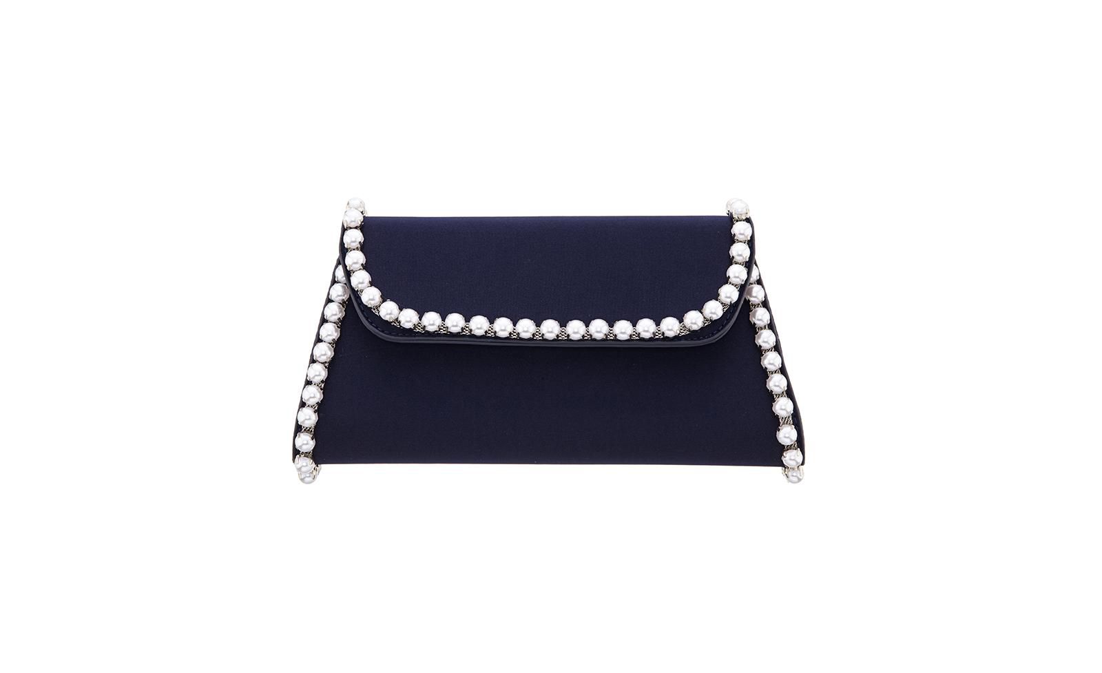 Nina Imitation Pearl Trim Trapezoid Flap Bag