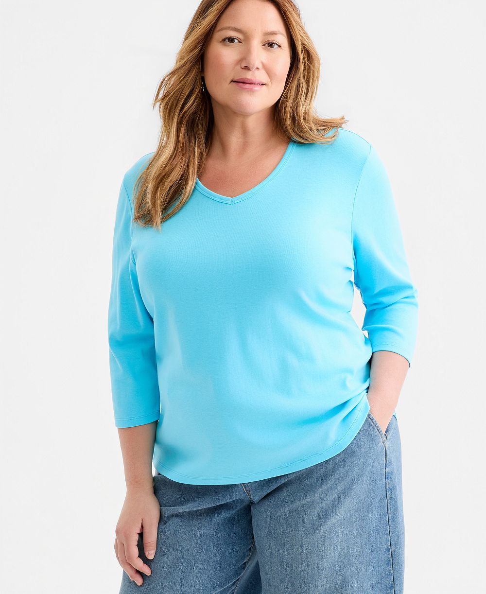 Топ Style & Co Plus Size V-Neck 3/4-Sleeve