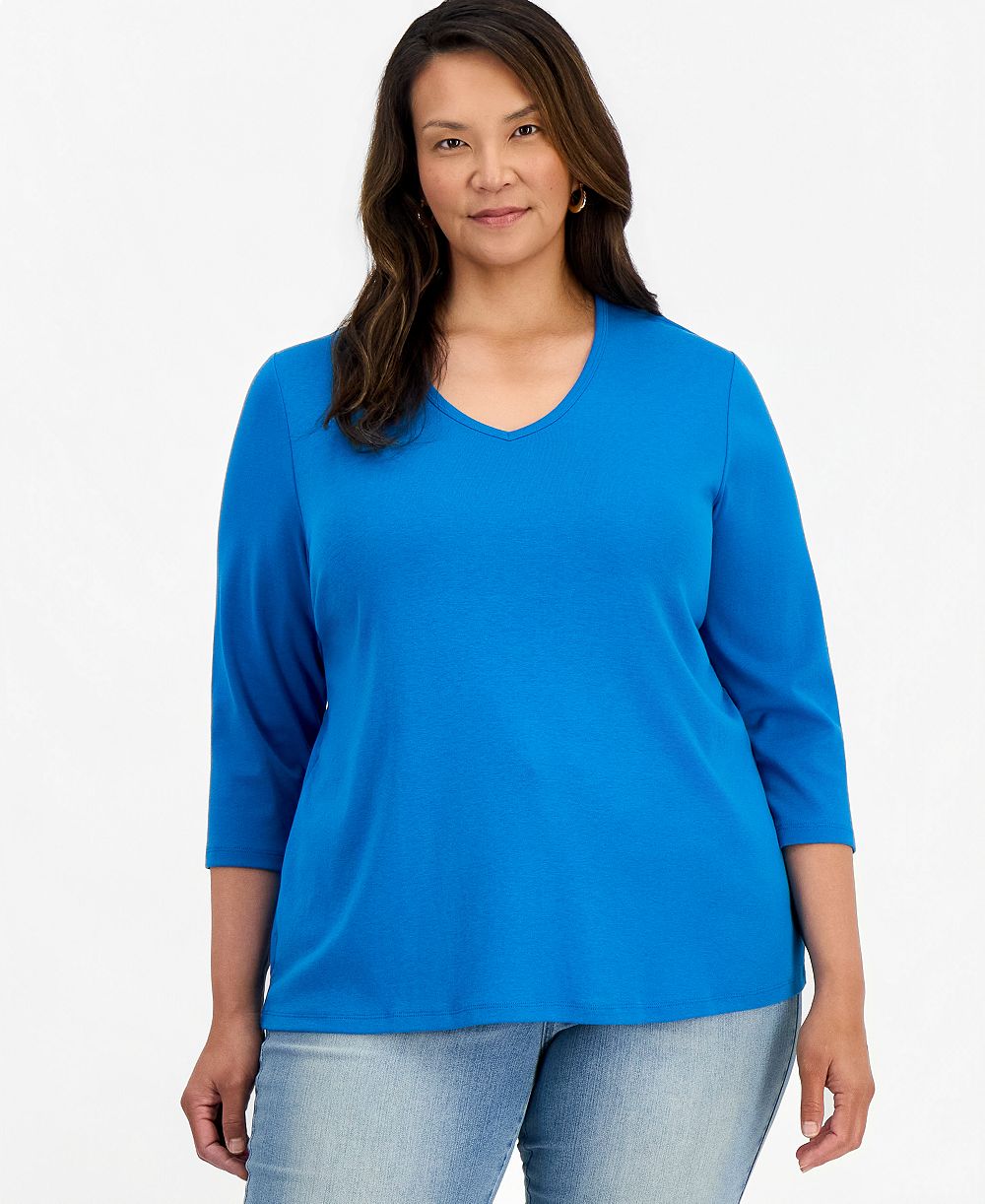 Style & Co Plus Size V-Neck 3/4-Sleeve Top, Macy's Exclusive