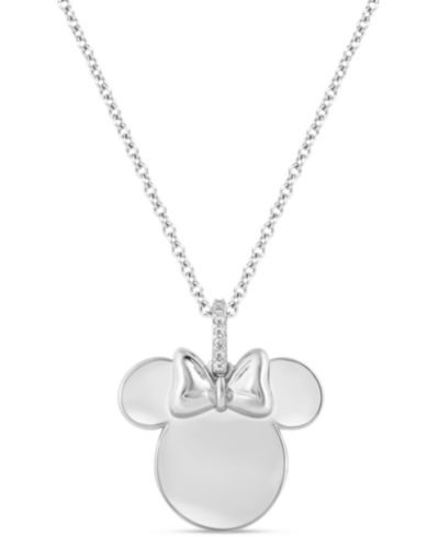 Disney Wonder Fine Jewelry Diamond Accent Minnie Mouse Silhouette Pendant Necklace in Sterling Silver, 16" + 2" extender