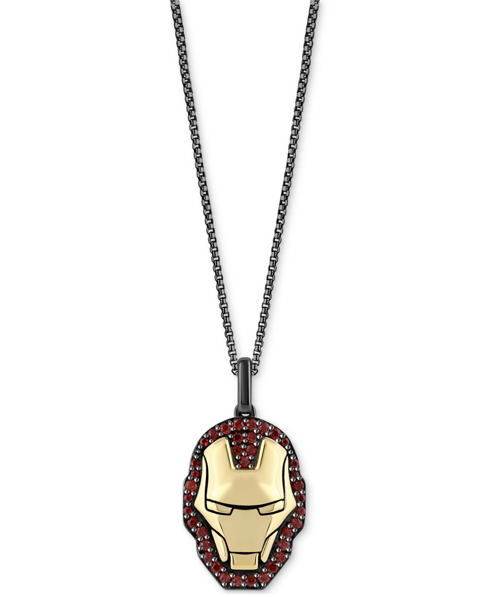 Marvel Wonder Fine Jewelry кулон Ironman в виде маски с гранатом 18" в золотом и черном родиевом покрытии из Sterling Silver