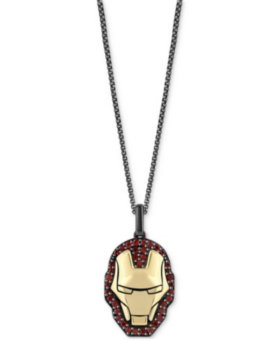 Marvel Wonder Fine Jewelry Garnet Ironman Mask 18" Pendant Necklace (5/8 ct. t.w.) in Gold-Plate & Black Rhodium-Plated Sterling Silver