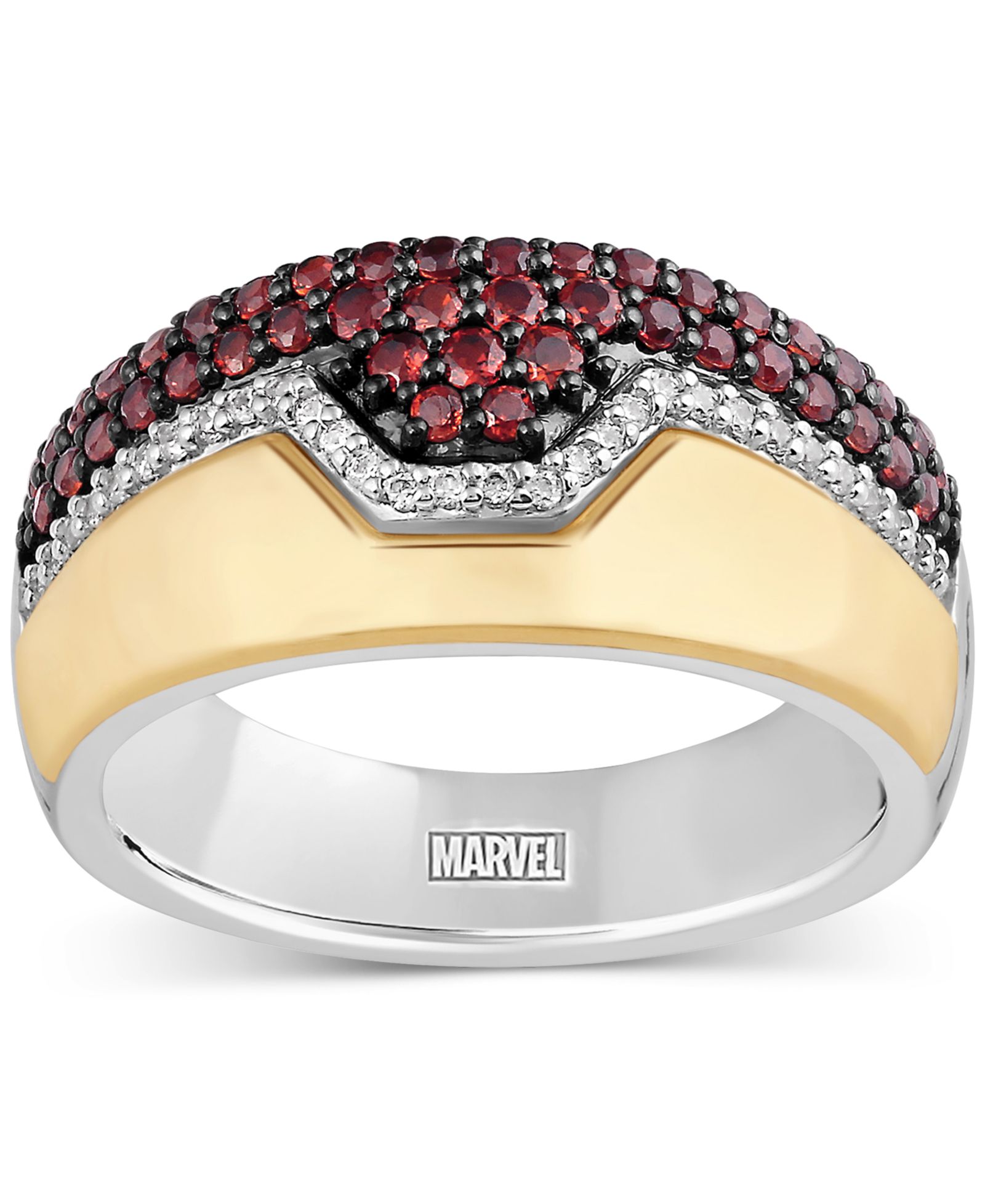 Wonder Fine Jewelry Кольцо Ironman с гранатом (3/4 ct. t.w.) и бриллиантом (1/10 ct. t.w.) из Sterling Silver и Gold-Plate