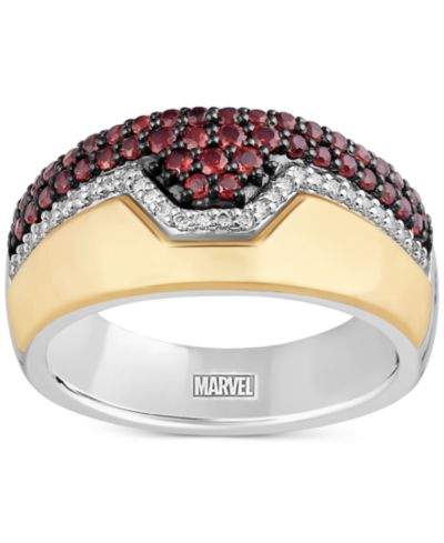 Marvel Wonder Fine Jewelry Men's Garnet (1 ct. t.w.) & Diamond (1/8 ct. t.w.) Ironman Ring in Sterling Silver & Gold-Plate