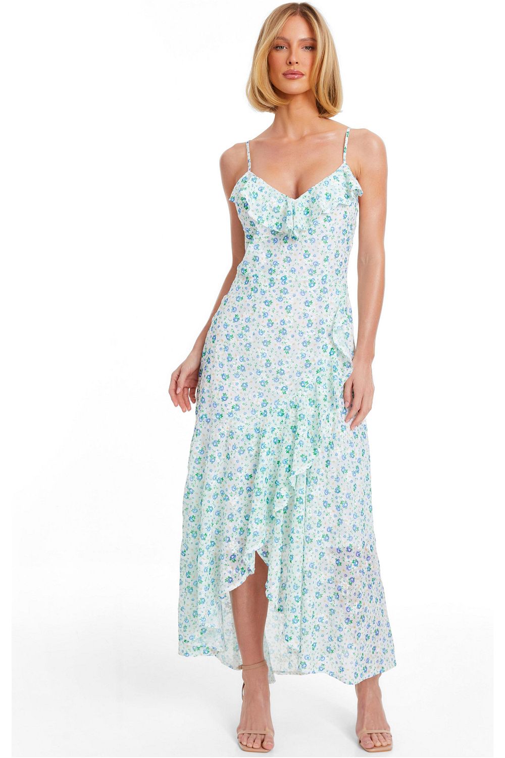 QUIZ Women's Chiffon Jacquard Strappy Maxi Dress