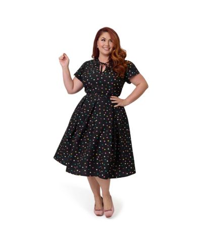 Платье Unique Vintage Plus Size Short Petal Sleeve Tie Neck Dahlia Swing