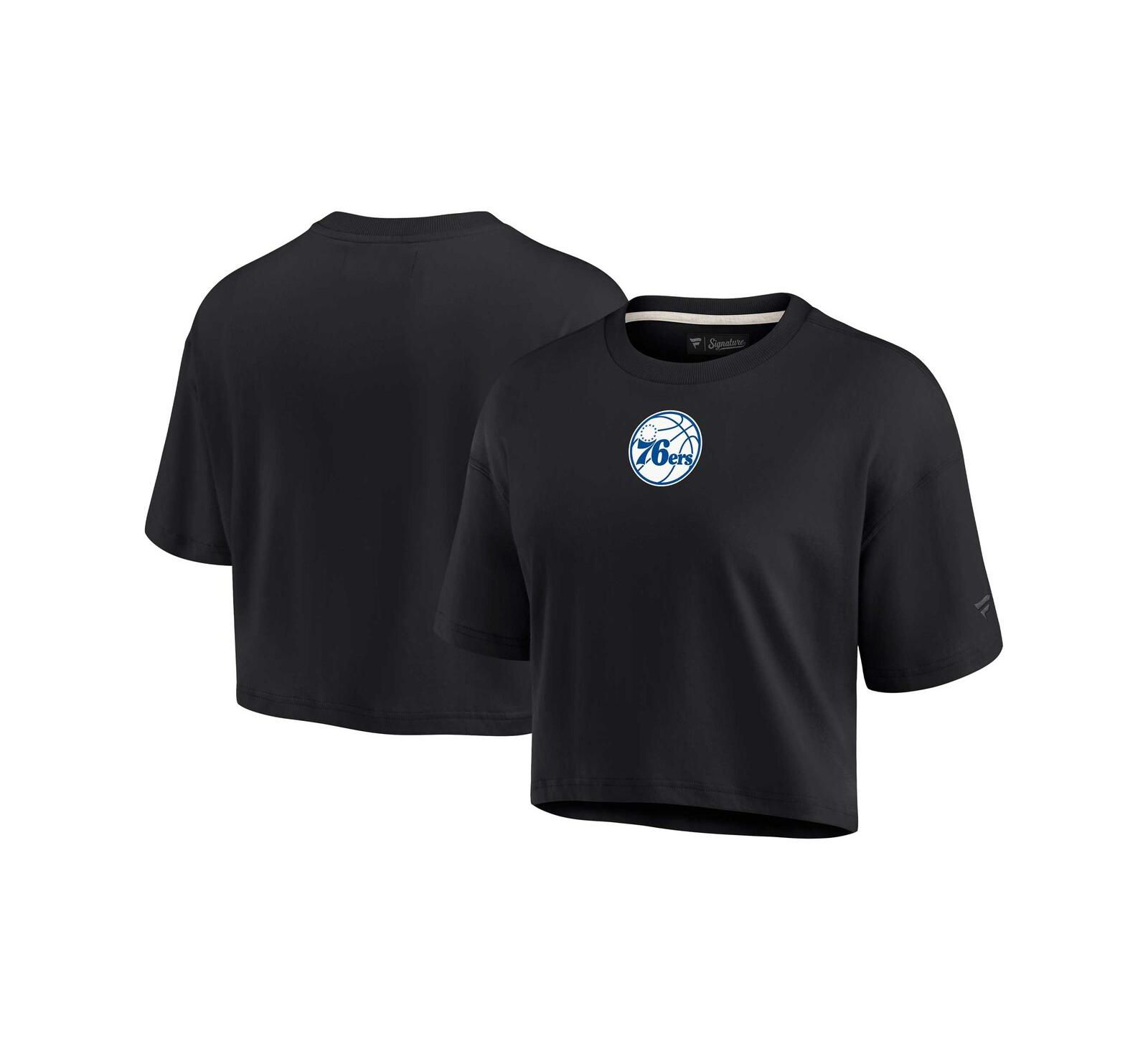 Women's Fanatics Signature Black Philadelphia 76ers Super Soft Boxy Cropped T-shirt