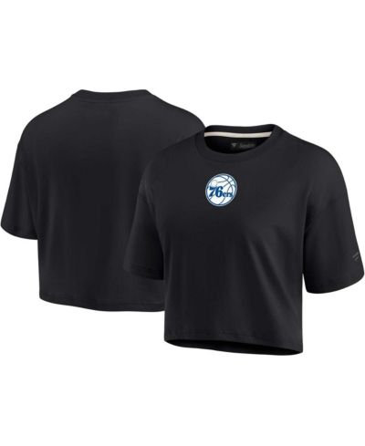 Женская укороченная футболка Fanatics Signature Black Philadelphia 76ers Super Soft Boxy