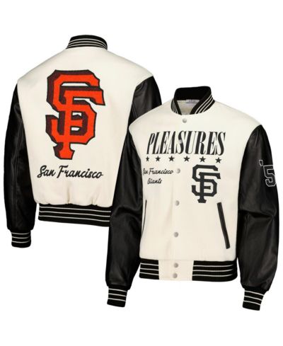 Men's PLEASURES White San Francisco Giants Full-Snap Varsity Jacket