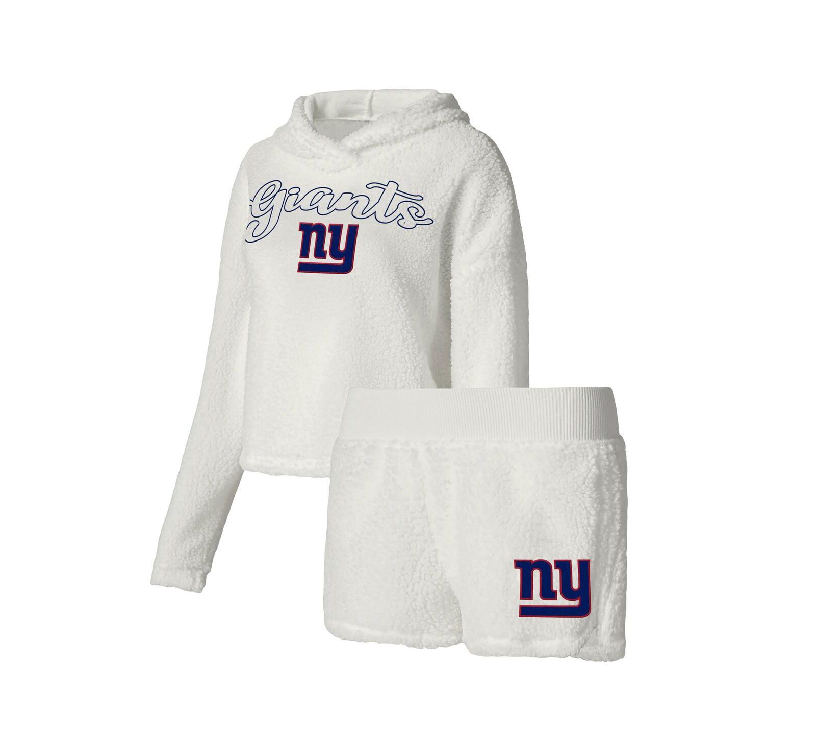 Women's Concepts Sport White New York Giants Fluffy Pullover Sweatshirt and Shorts Sleep Set