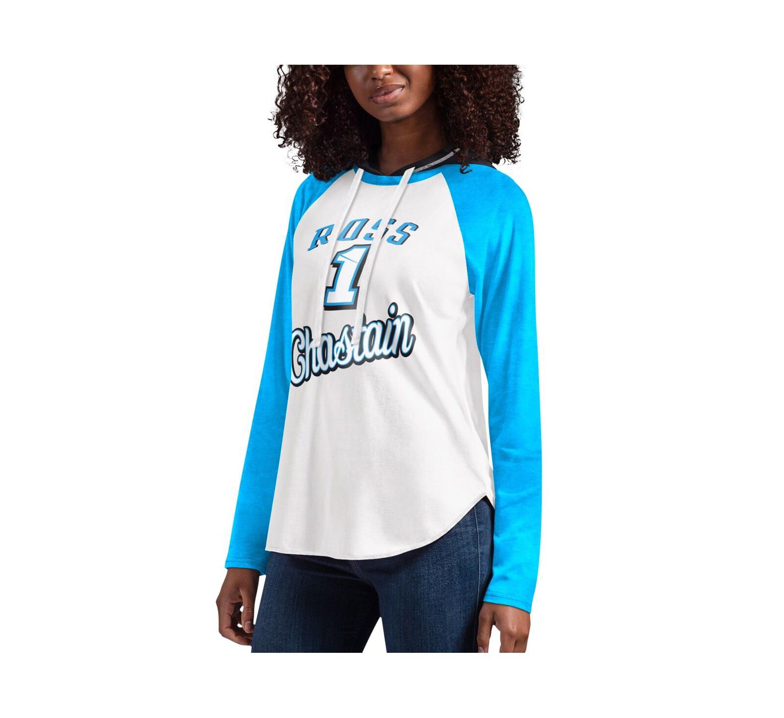 Women's G-III 4Her by Carl Banks White Ross Chastain MVP Raglan Hooded Long Sleeve T-shirt