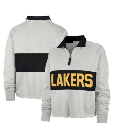 Women's '47 Brand Heather Gray Distressed Los Angeles Lakers Breakthrough Remi Quarter-Zip Jacket