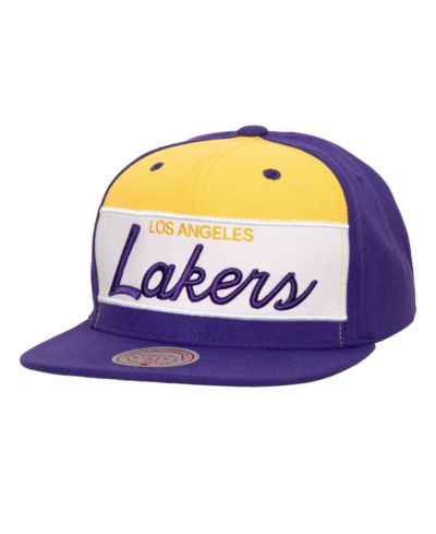 Мужская кепка Mitchell & Ness Los Angeles Lakers Retro Sport Colorblock Script Snapback Hat, White, Purple