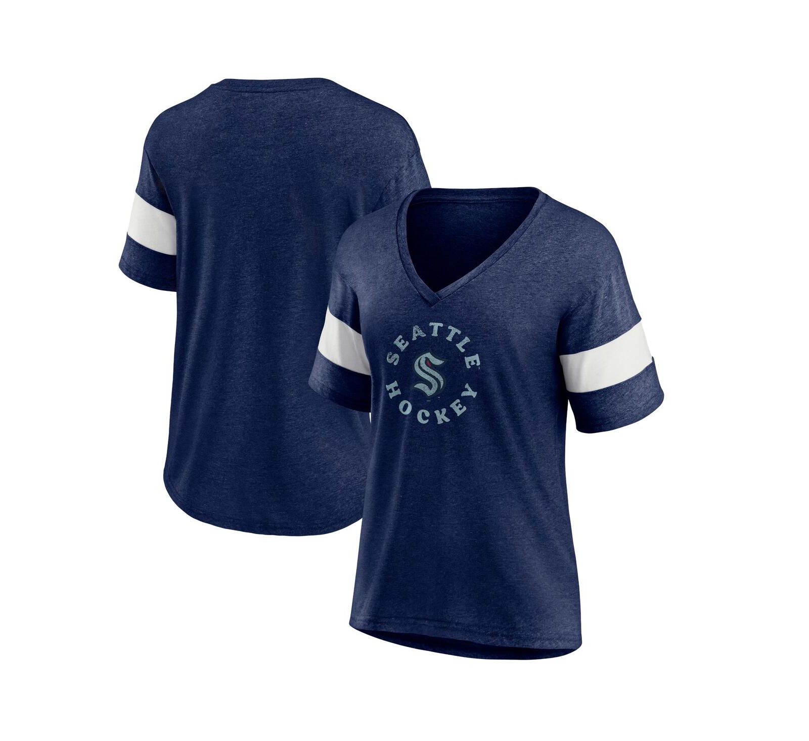 Женская футболка Fanatics Heather Navy Seattle Kraken Special Edition 2.0 Ring The Alarm V-Neck