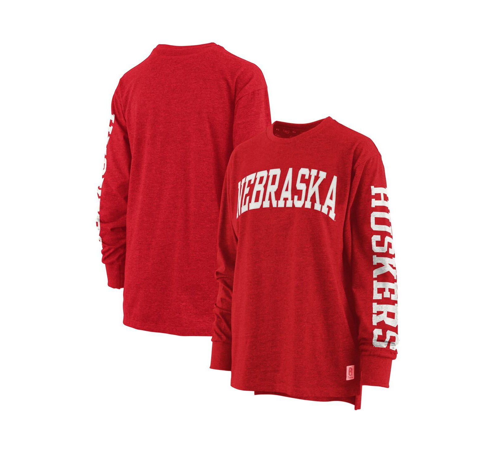 Женская футболка Pressbox Nebraska Huskers Two-Hit Canyon Long Sleeve Heathered Scarlet