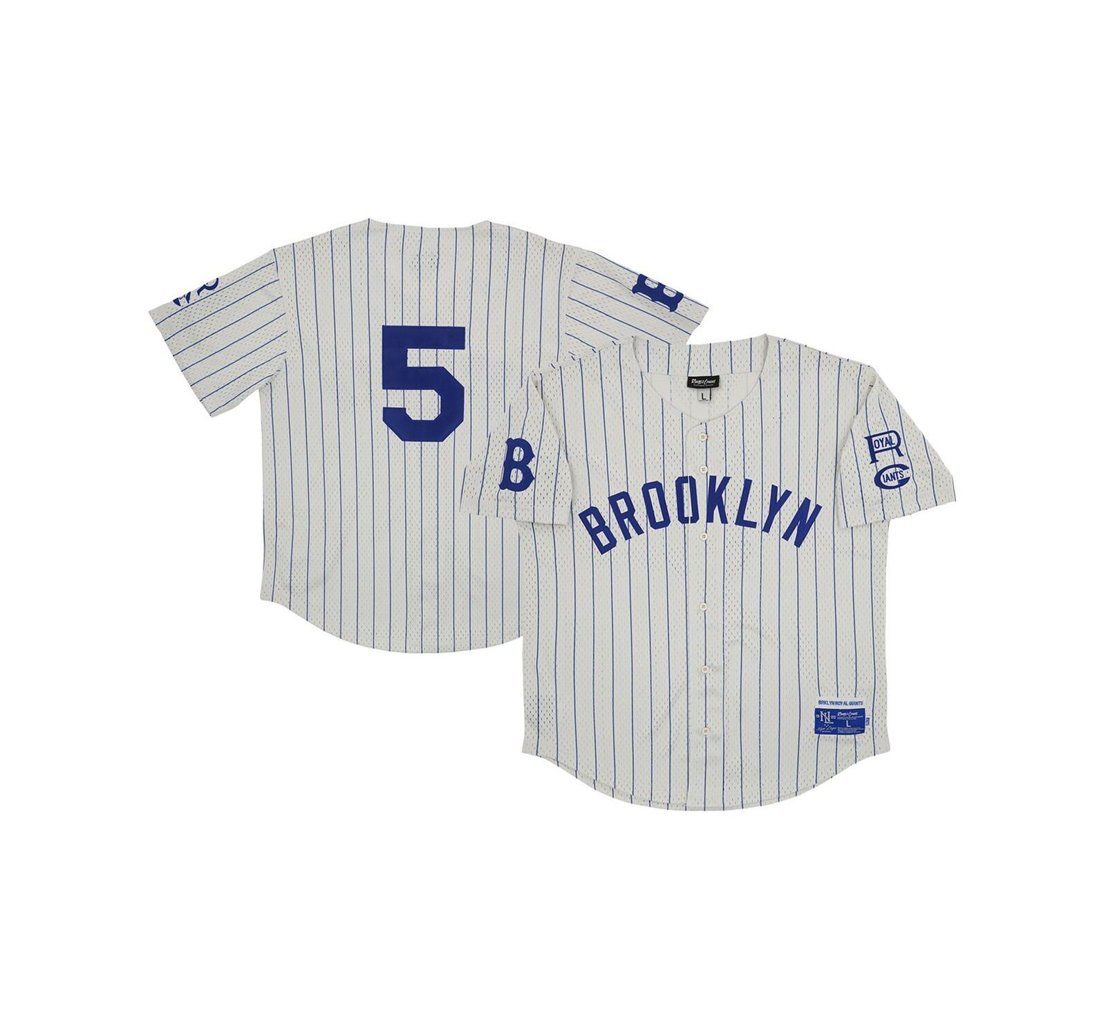 Men's Rings & Crwns #5 Cream Distressed Brooklyn Royal Giants Mesh Button-Down Replica Jersey
