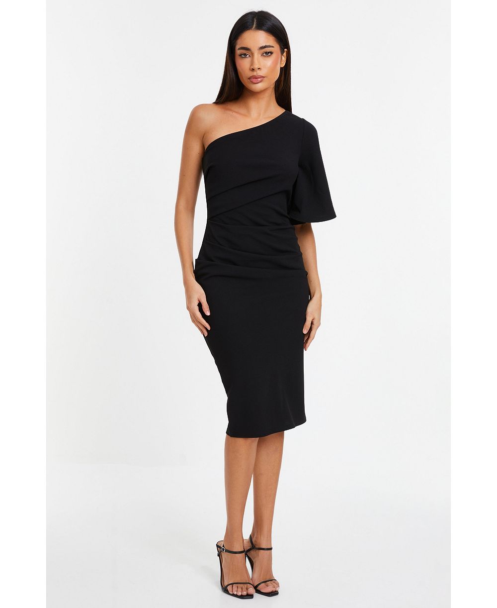 QUIZ Женское миди платье из крепа с открытым плечом