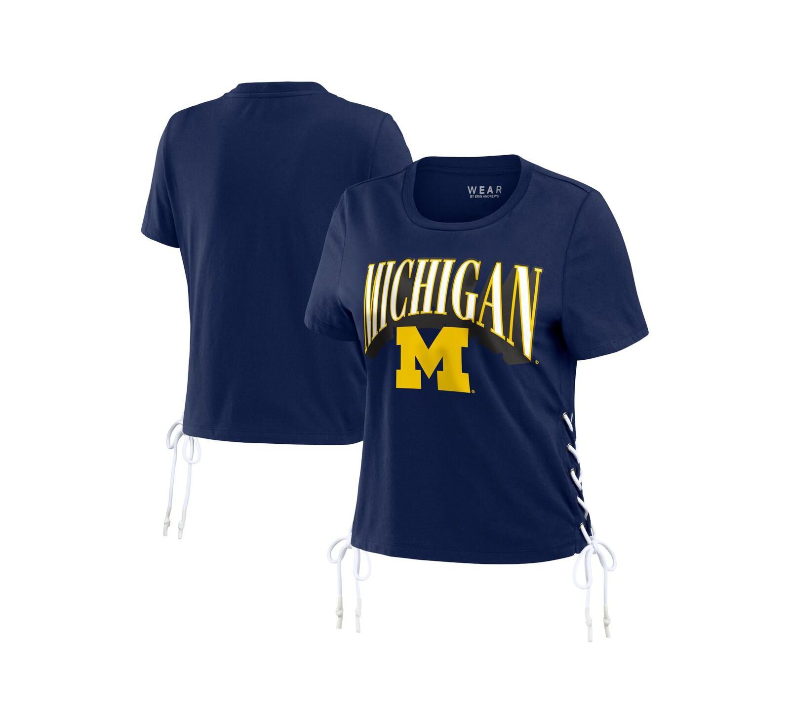 WEAR by Erin Andrews Женская укороченная футболка Michigan Wolverines Navy с шнуровкой