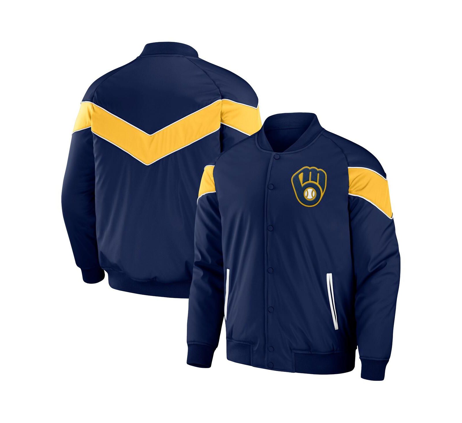 Men's Darius Rucker Collection By Fanatics Navy Milwaukee Brewers Baseball Raglan Full-Snap Jacket