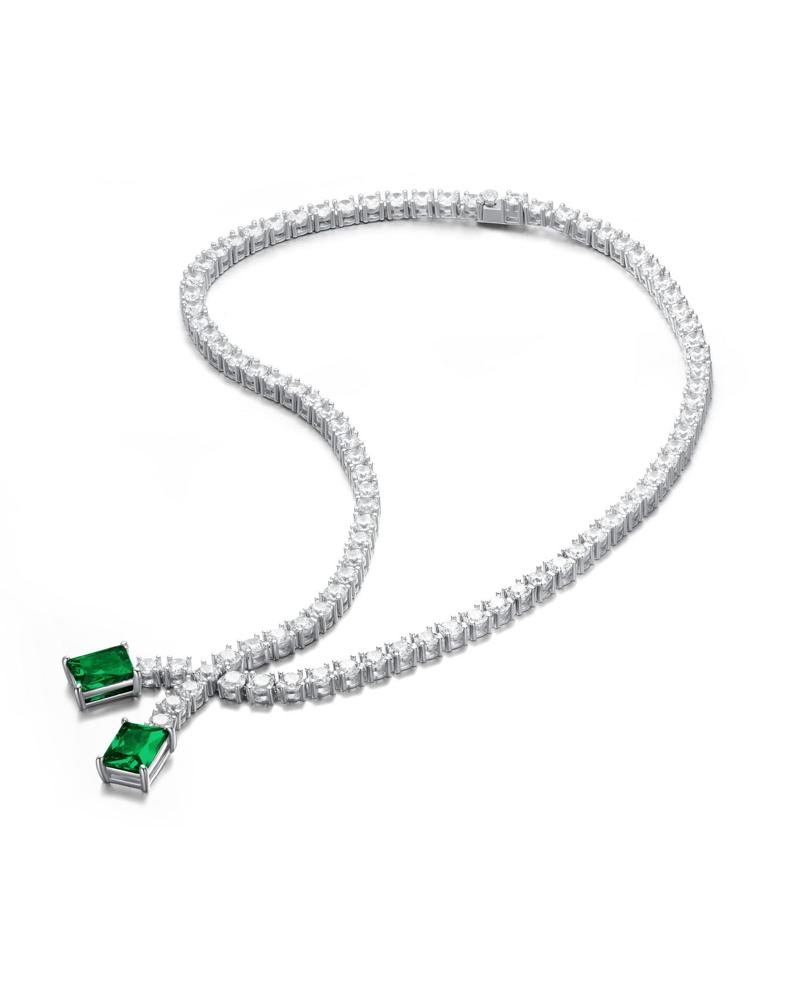 Колье Genevive Brilliant White Gold Plated CZ Two-Stone Tennis Link