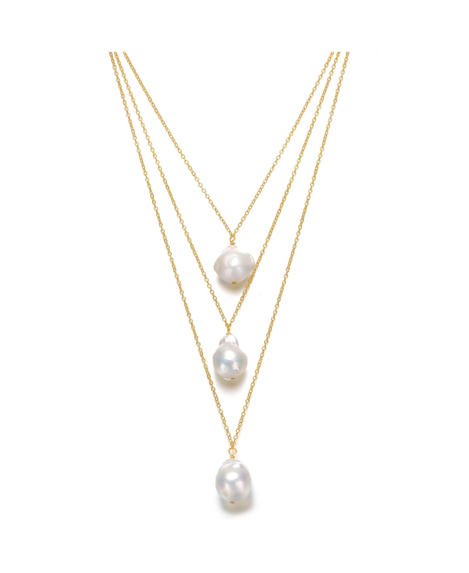 Genevive Sterling Silver 14K Gold Plated Baroque Pearl Layered Necklace
