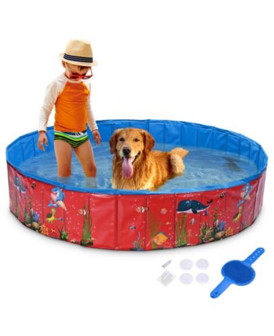 Foldable Pet Swimming Pool Anti-slip PVC Portable Bath Tub for Dog Cat Outdoor
