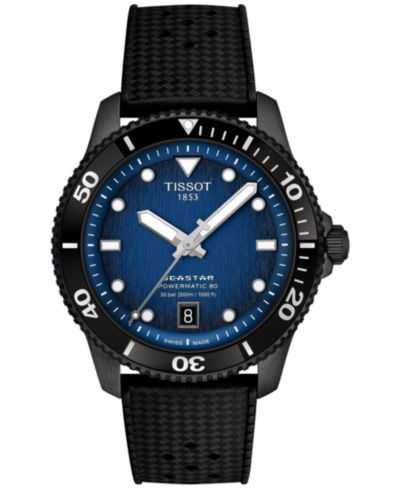 Мужские швейцарские автоматические часы Tissot Seastar 1000 Powermatic 80, черный синтетический ремешок, 40mm