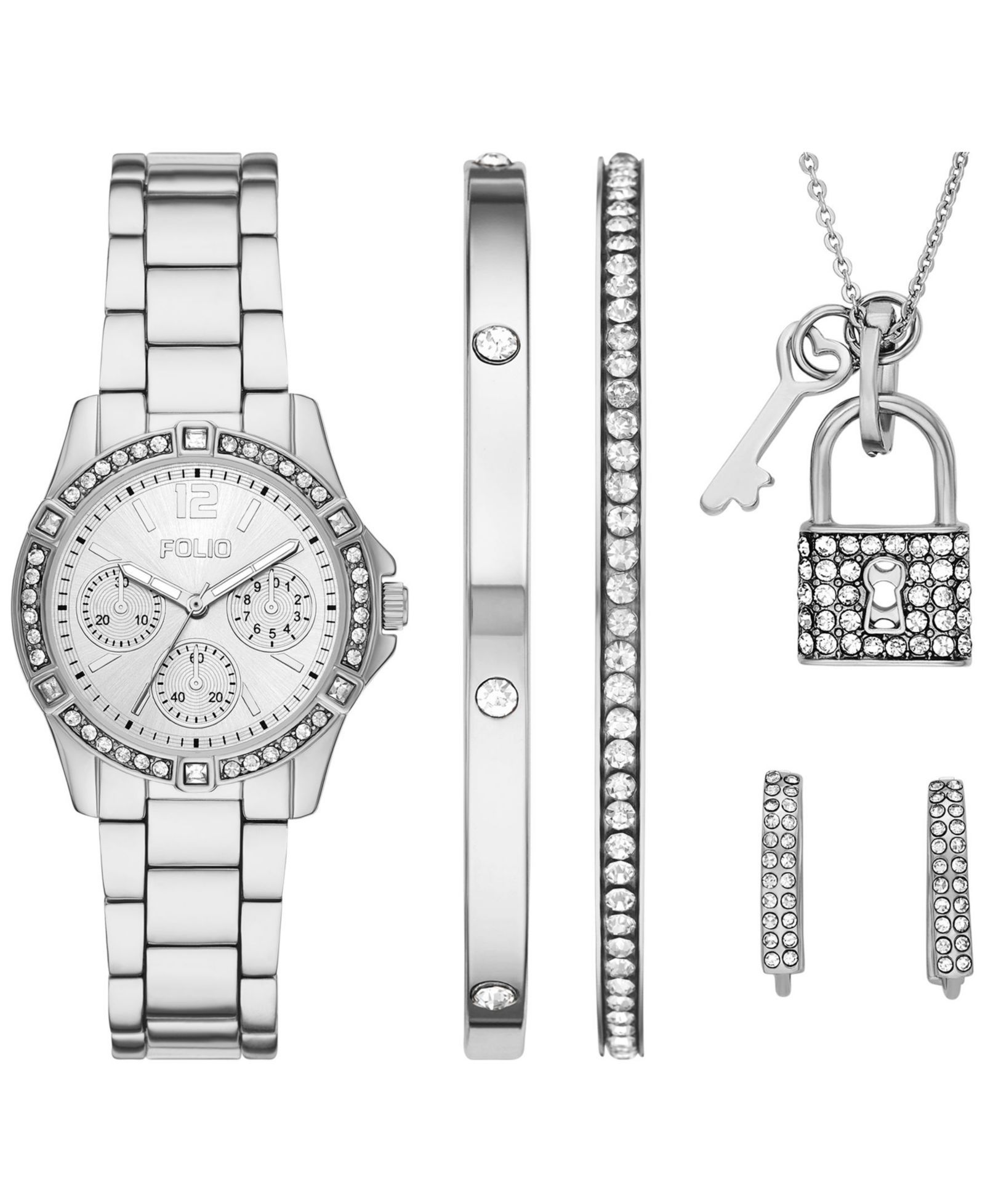 Подарочный набор женских часов Folio Three Hand Silver-Tone Alloy, 33mm