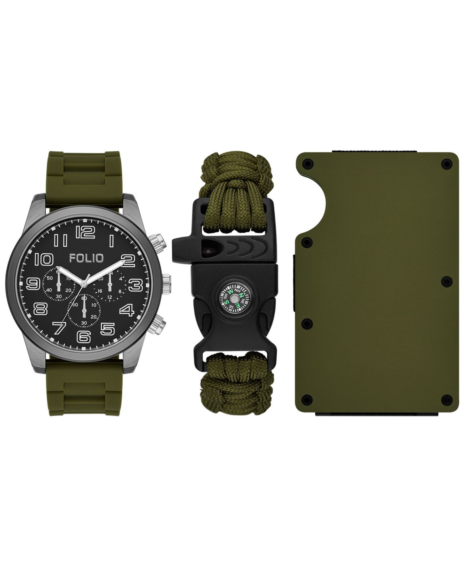 Подарочный набор часов Folio Men's Three Hand Green Silicone Watch 45mm