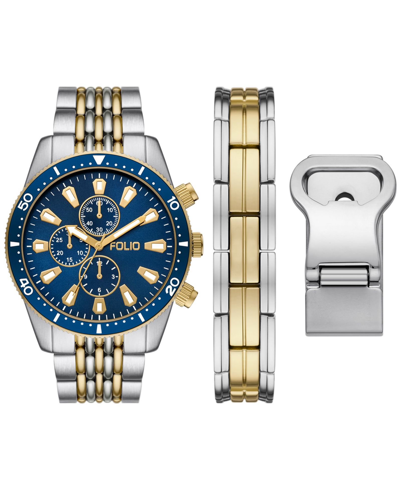 Подарочный набор часов Folio Men's Three Hand 2T Silver-Tone, Gold-Tone Alloy 42mm