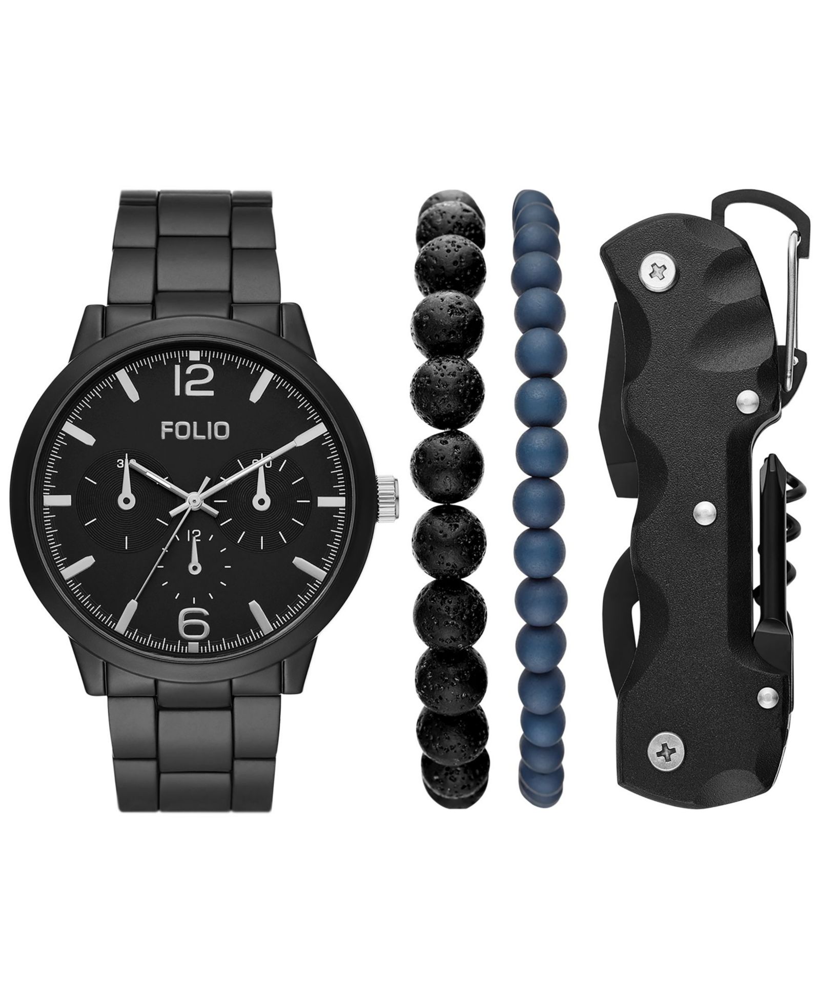 Подарочный набор мужских часов Folio Three Hand Black Alloy 46mm