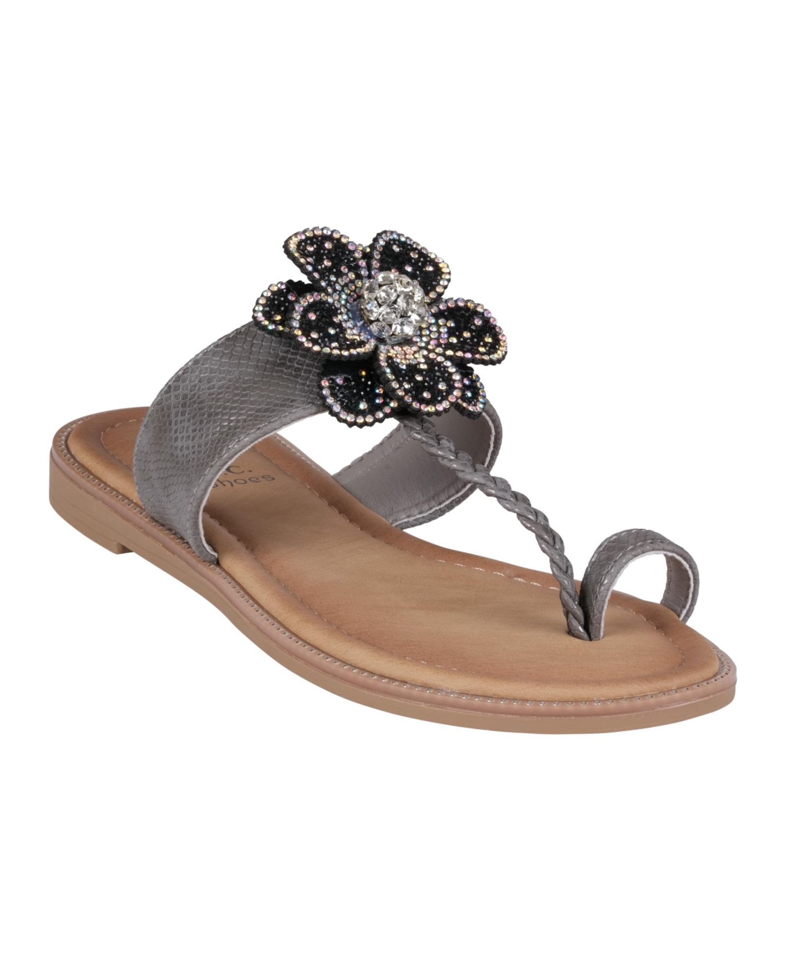 GC Shoes Women's Blossom Flower Embellished Toe Ring Flat Sandals