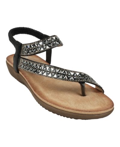 GC Shoes Women's Reille Jeweled Asymmetrical Flat Sandals