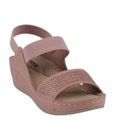 GC Shoes Women's Tammy Embellished Elastic Double Band Wedge Sandals