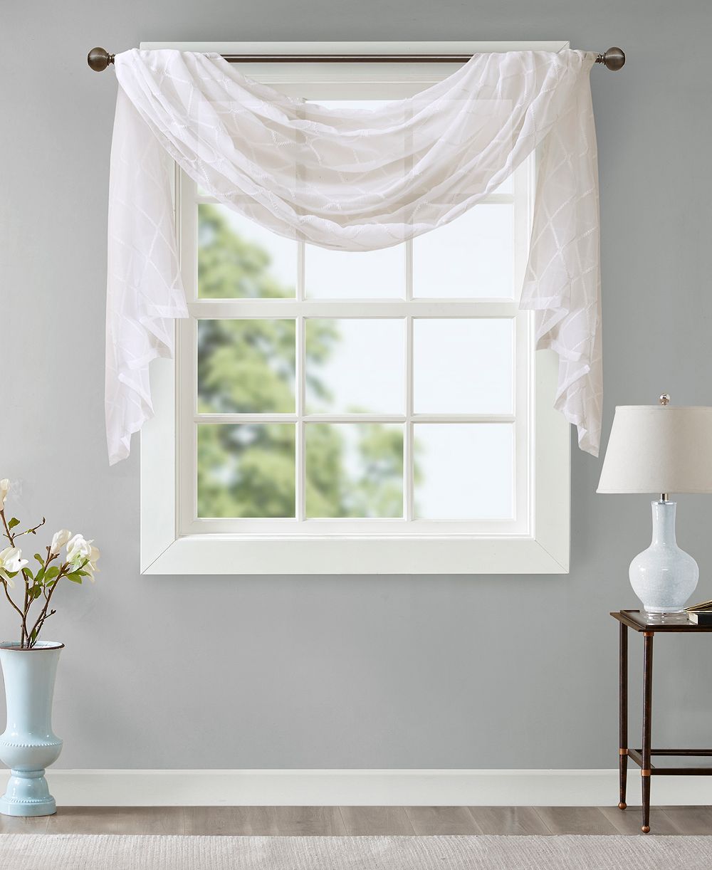 Irina Diamond Sheer Embroidered Window Scarf Drapes